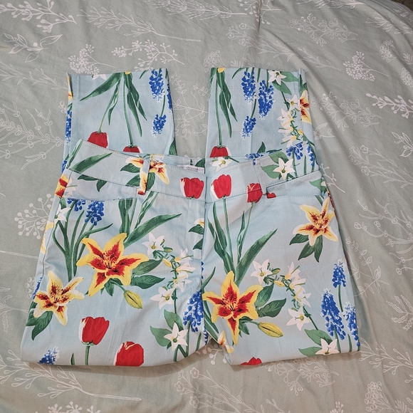 New York & Company Floral Print Capris - Red and Green on Light Blue Size 6 - Picture 2 of 11